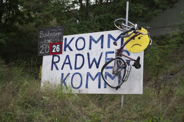 Information poster for the construction of the cycle path, Brandenburg, Germany