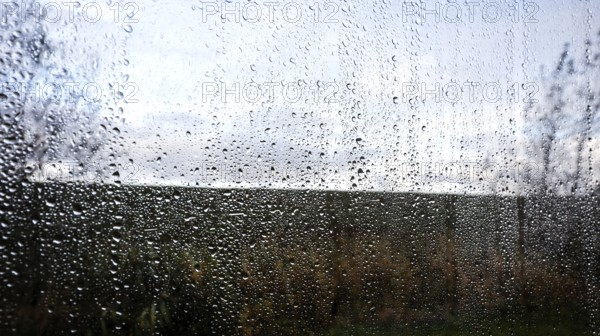 Raindrops on a motorhome window, 14.10.2025, Fehmarn, Schleswig-Holstein, Germany