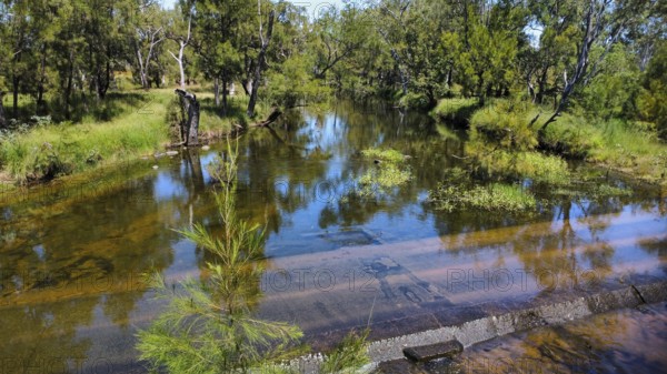 A flooded street at the end of the rainy season in the Northern Territory, Australia, photograped with a drone