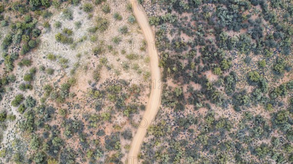 A winding path through the Australian outback, photographed with a drone