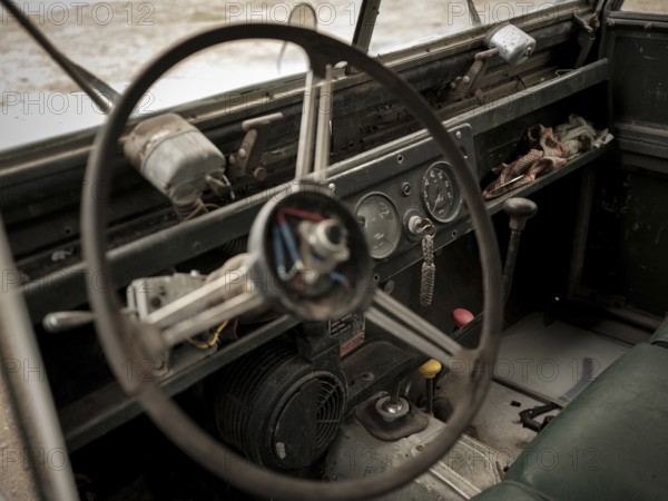 The interior of a 1950's Series One Land Rover in original condition and ready for restoration