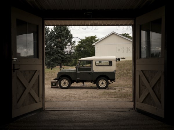 A 1950's Series One Land Rover parked on the grounds at the Toronto North York Hunt Club on August 26, 2025 in Mulmer, Ontario, Canada