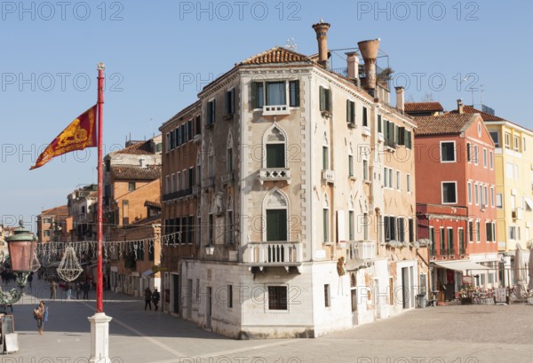 Garibaldi street and flag of Venice, Venice, Italy