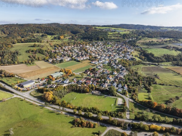 Aerial view of the former municipality of Güttingen, today a district of Radolfzell am Lake Constance, district of Konstanz, Baden-Württemberg, Germany