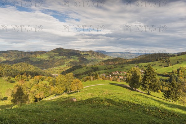 View of Wiesental with Feldberg in the background, Zell im Wiesental, Black Forest, Baden-Württemberg, Germany