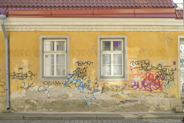 Graffiti, house wall, old town, Tallinn, Estonia