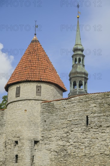 City wall, tower, St. Nikolai Church tower, Old Town, Tallinn, Estonia