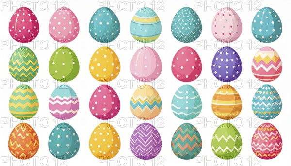 Set of easter eggs flat design on white background, abstract vector wallpaper illustration, banner for springtime, AI generated