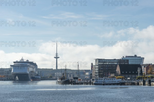 Norwegian Color Line ferry and cruise ship Color Magic, Kiel port, museum bridge, shipping museum, former fish hall, historic ships, buzzard barge, Kiel Fjord, Schleswig-Holstein, Germany