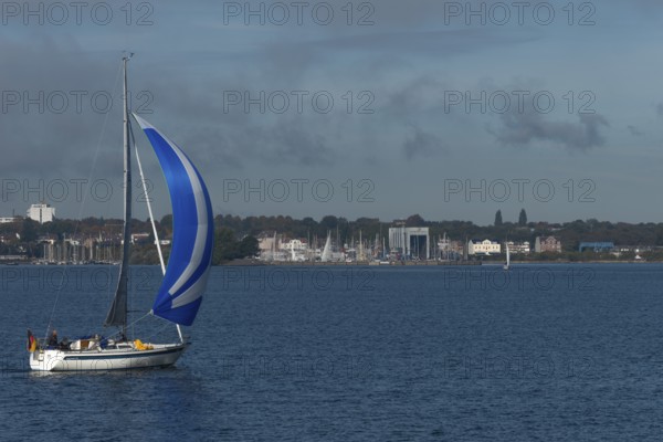 State capital Kiel, industry and shipyards in the Friedrichsort district, shipyard Gebr. Friedrich Kiel, dock, sailboat, economy, industry, marina, Schleswig-Holstein, Germany