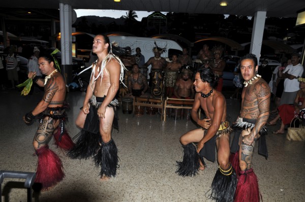 Musical reception, greeting, dancers at Faaa airport in Tahiti, Papete, French Polynesia