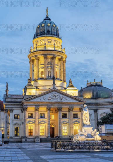 German Cathedral on Gendarmenmarkt illuminates Berlin Germany