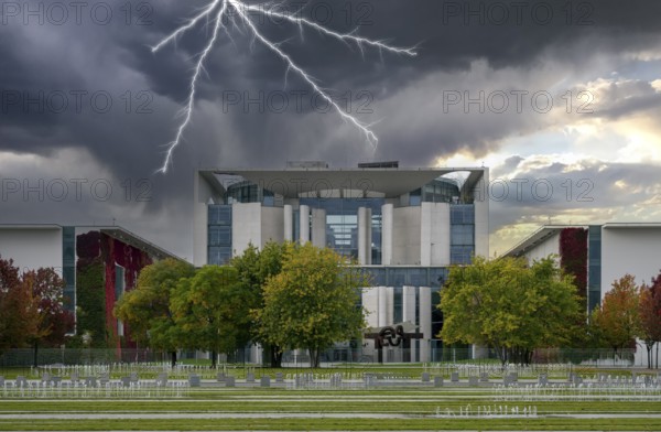 Thunderstorms and dark clouds over Chancellery Berlin Germany