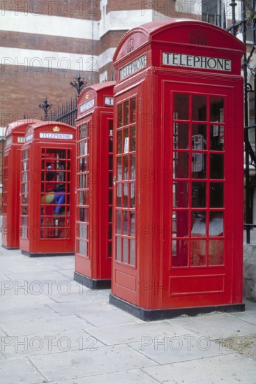 Typical red telephone boxes, London, England, Great Britain