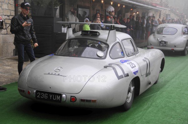 Mille Miglia 2016, time control, checkpoint, SAN MARINO, start no. 225 MERCESES-BENZ 300 SL COUPE built in 1952 classic car racing. San Marino, Italia