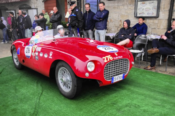 Mille Miglia 2016, time control, checkpoint, SAN MARINO, start no. 276 FERRARI 250MMSPIDER VIGNALE built in 1953 classic car racing. San Marino, Italia