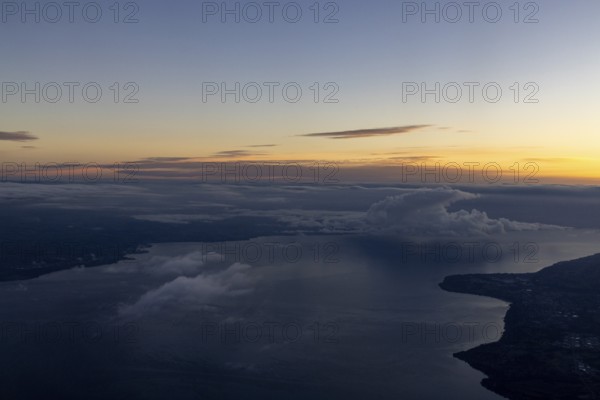 Clouds over Lac Léman, aerial view, Lake Geneva, Vaud, Switzerland