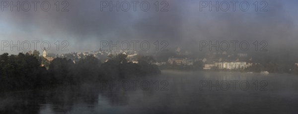 Morning fog over the Rhine, Laufenburg (D) and Laufenburg (CH), Switzerland