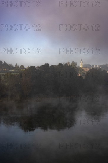 Morning fog over the Rhine, Laufenburg (D) and Laufenburg (CH), Switzerland