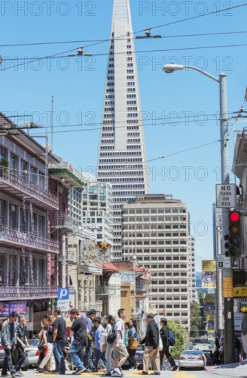 People crossing street, Chinatown, San Francisco, California, USA