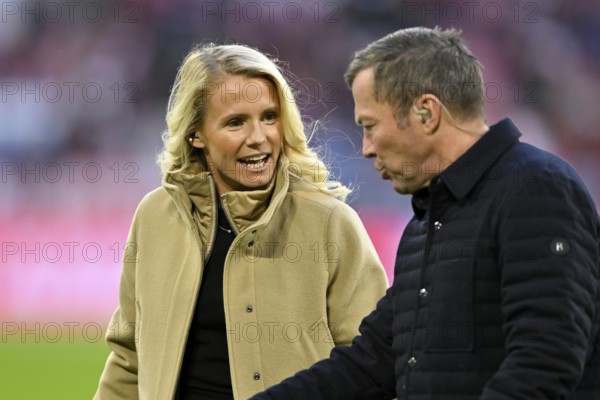 TV expert presenter Julia Simic talking with TV expert Lothar Matthäus, German Classico, FC Bayern Munich FCB versus Borussia Dortmund BVB, Allianz Arena, Munich, Bayern, Germany