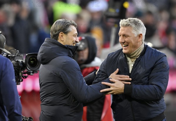Coach Niko Kovac Borussia Dortmund BVB talking with TV expert Bastian Schweinsteiger, German Classico, FC Bayern Munich FCB versus Borussia Dortmund BVB, Allianz Arena, Munich, Bayern, Germany