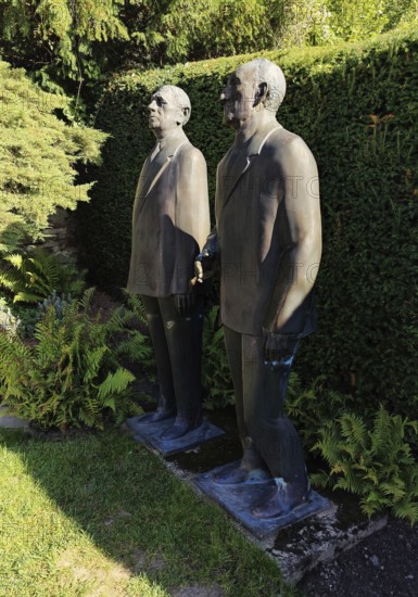 De Gaulle and Adenauer statues in the garden of Adenauer's House, Federal Chancellor Adenauer House Foundation, Rhöndorf, Bad Honnef, North Rhine-Westphalia, Germany