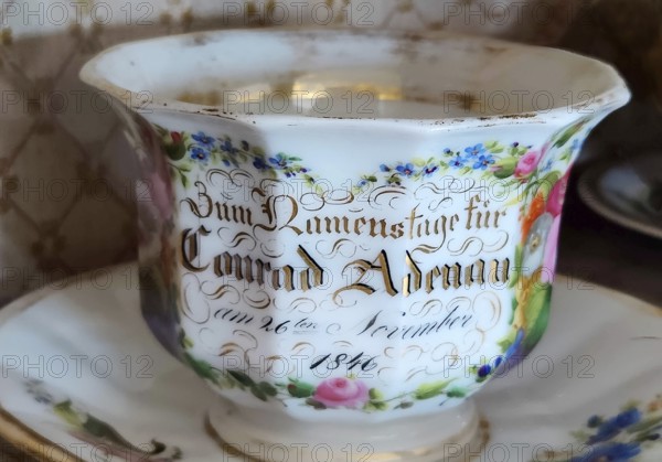 Konrad Adenauer's house, mug with dedication, Stiftung Bundeskanzler-Adenauer-Haus, Rhöndorf, Bad Honnef, North Rhine-Westphalia, Germany