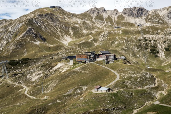 Nebelhornbahn, Höfatsblick station, Edmund-Probst House, rear Nebelhorn, Oberstdorf, Oberallgäu, Allgäu, Bavaria, Germany