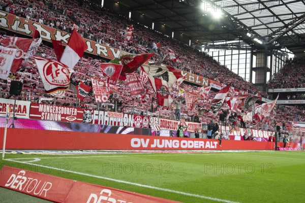 Südkurve, COLOGNE, Germany - OCTOBER 18: During the Bundesliga match between FC Cologne vs. FC Augsburg at Rheinenergie-Stadion on matchday 8 of the 1. Bundesliga on October 18, 2025 in Cologne, Germany. DFL REGULATIONS PROHIBIT ANY USE OF PHOTOGRAPHS AS IMAGE SEQUENCES AND/OR QUASI-VIDEO, Rheinenergie-Stadion, Cologne, North Rhine-Westphalia, Germany