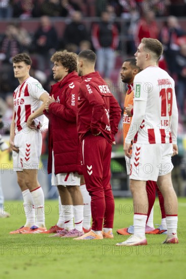 Eric Martel (1.FC Cologne, Midfield, #6), Luca Wald-Schmidt (1.FC Cologne, Storm, #7), COLOGNE, Germany - OCTOBER 18: During the Bundesliga match between FC Cologne vs. FC Augsburg at Rheinenergie-Stadion on matchday 8 of the 1st Bundesliga on October 18, 2025 in Cologne, Germany. DFL REGULATIONS PROHIBIT ANY USE OF PHOTOGRAPHS AS IMAGE SEQUENCES AND/OR QUASI-VIDEO, Rheinenergie-Stadion, Cologne, North Rhine-Westphalia, Germany