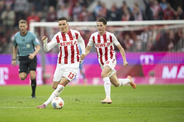 Said el Mala (1.FC Cologne, Midfield, #13), Jakub Kaminski (1.FC Cologne, Midfield, #16), COLOGNE, Germany - OCTOBER 18: During the Bundesliga match between FC Cologne vs. FC Augsburg at Rheinenergie-Stadion on matchday 8 of the 1st Bundesliga on October 18, 2025 in Cologne, Germany. DFL REGULATIONS PROHIBIT ANY USE OF PHOTOGRAPHS AS IMAGE SEQUENCES AND/OR QUASI-VIDEO, Rheinenergie-Stadion, Cologne, North Rhine-Westphalia, Germany