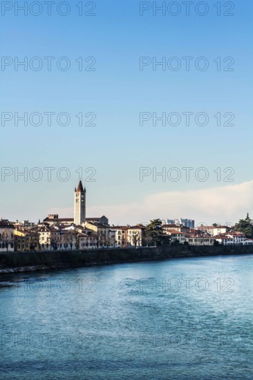 Adige River viewed from Castelvecchio Bridge. Verona, Province of Verona, Italy. 10.12.2012