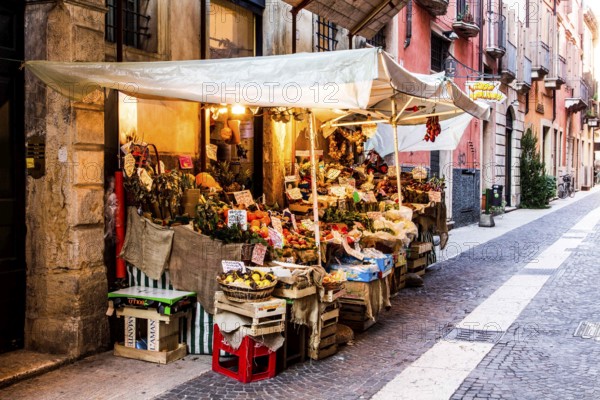 Small fruit market in historic center. Verona, Province of Verona, Italy. 10.12.2012