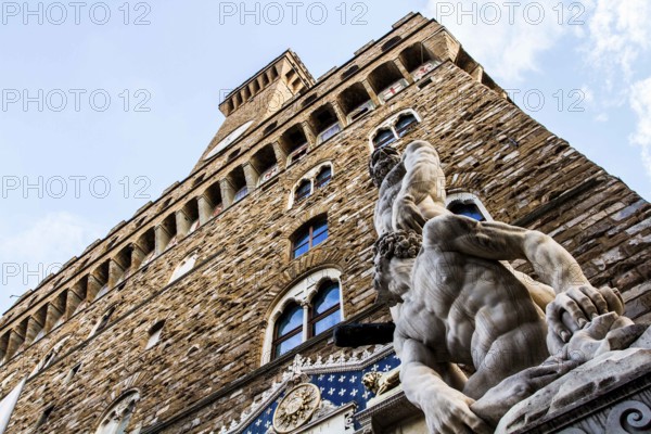 Statue Hercules and Cacus at the entrance of Palazzo Vecchio, in Piazza della Signoria. Florence, Province of Florence, Italy. 18.12.2012