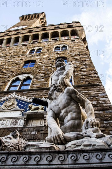 Statue Hercules and Cacus at the entrance of Palazzo Vecchio, in Piazza della Signoria. Florence, Province of Florence, Italy. 18.12.2012