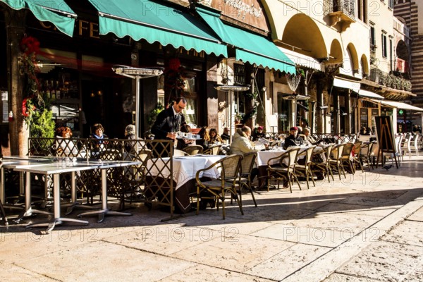 Café at Piazza delle Erbe. Verona, Province of Verona, Italy. 10.12.2012