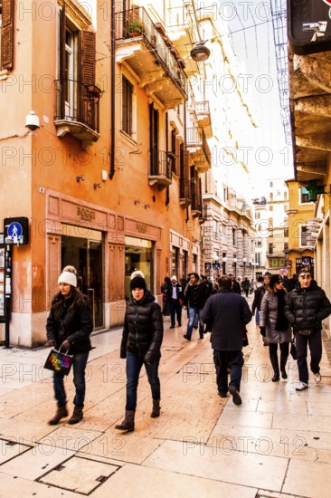 Pedestrian street in the historic center of Verona. Verona, Province of Verona, Italy. 10.12.2012