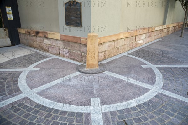 Salt Lake City, Utah - The Salt Lake Meridian Initial Point at Temple Square in downtown Salt Lake City, selected by Brigham Young in 1847. Most of Utah was surveyed starting from this point