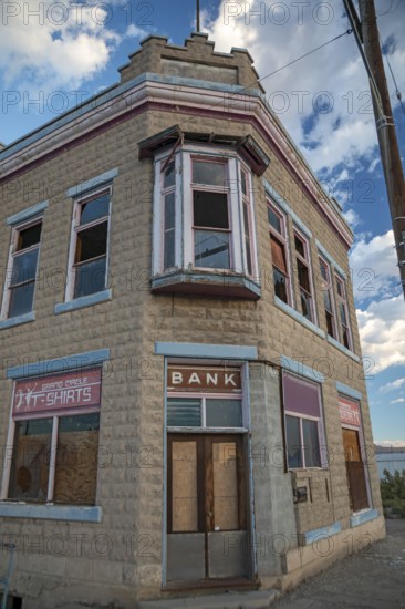 Green River, Utah - An abandoned and boarded-up bank building