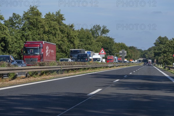 Traffic jam on the opposite side of the A 10, Berlin, Germany