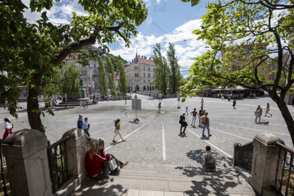 Old Town with Prešeren Square in Ljubljana, Slovenia