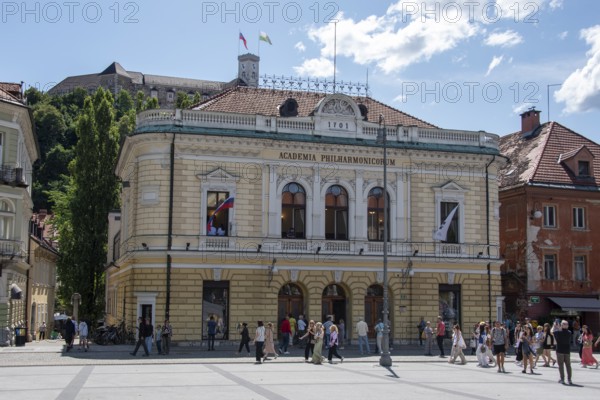 View of the historic Academia Philharmonicorum, Ljubljana, Slovenia