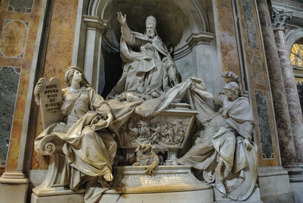Opulently designed tomb of Pope Gregory XIII in St. Peter's Basilica, Basilica of St. Peter's Basilica, Vatican, Rome, Lazio, Italy