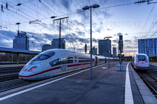 ICE trains, in Essen main station, on the platform, North Rhine-Westphalia, Germany