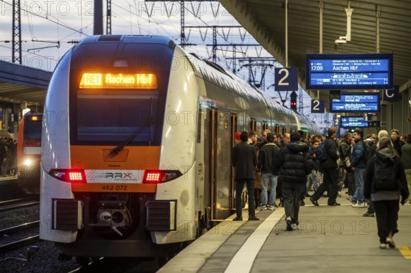 Regional express at Essen main station, on the platform, RRX R1 to Aachen, North Rhine-Westphalia, Germany
