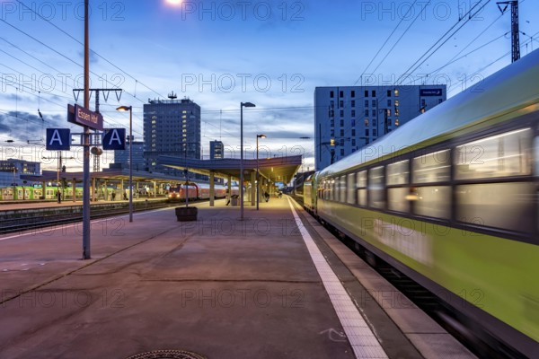 Flixtrain in Essen main station, on the platform, North Rhine-Westphalia, Germany