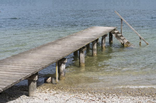 Badesteg am Ufer des Tegernsee, Bad Wiessee, Upper Bavaria, Bavaria, Germany
