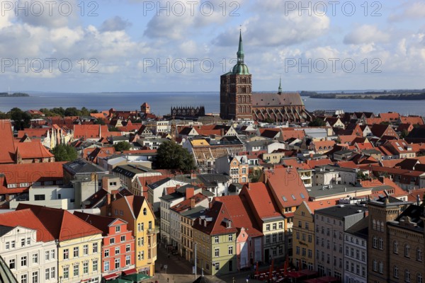 City panorama from above, Stralsund, Hanseatic City of Stralsund, Vorpommern-Rügen District, Mecklenburg-Western Pomerania, Germany
