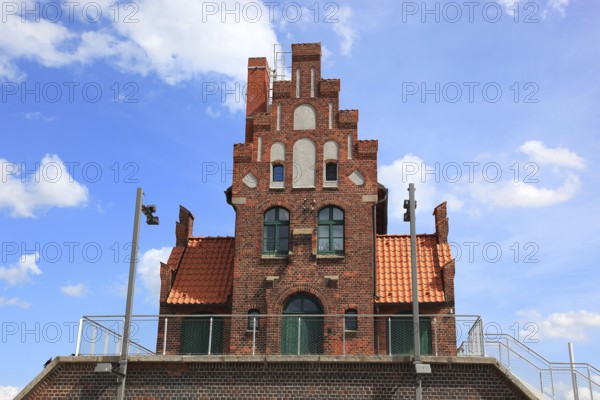 Pilot house, a heritage-protected building in the city's harbor, Stralsund, Vorpommern-Rügen district, Mecklenburg-Western Pomerania, Germany